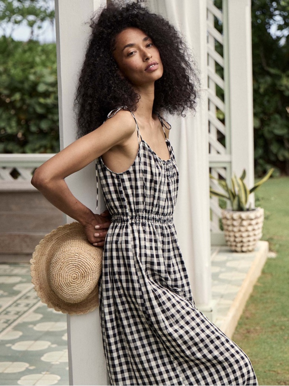 NWT Doen Leslie Gingham Midi Dress in Black and White